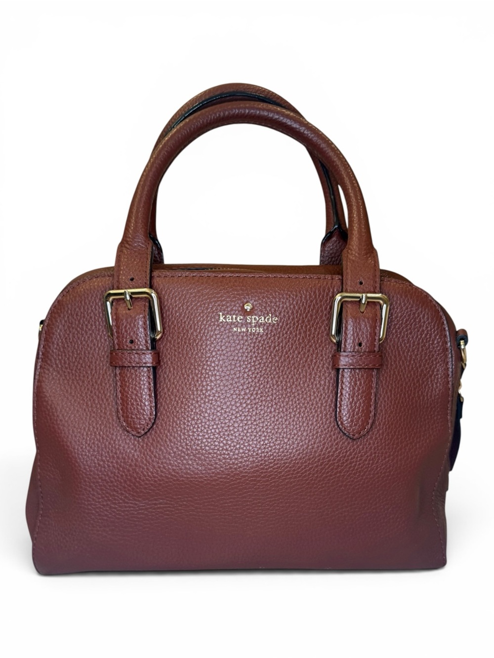 kate spade Chestnut Brown Pebbled Leather Satchel with Gold Hardware